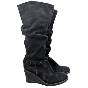 🖤 BOSI Tall Black Suede Wedge Slouch Women's Heeled Boots - Size 39 🖤